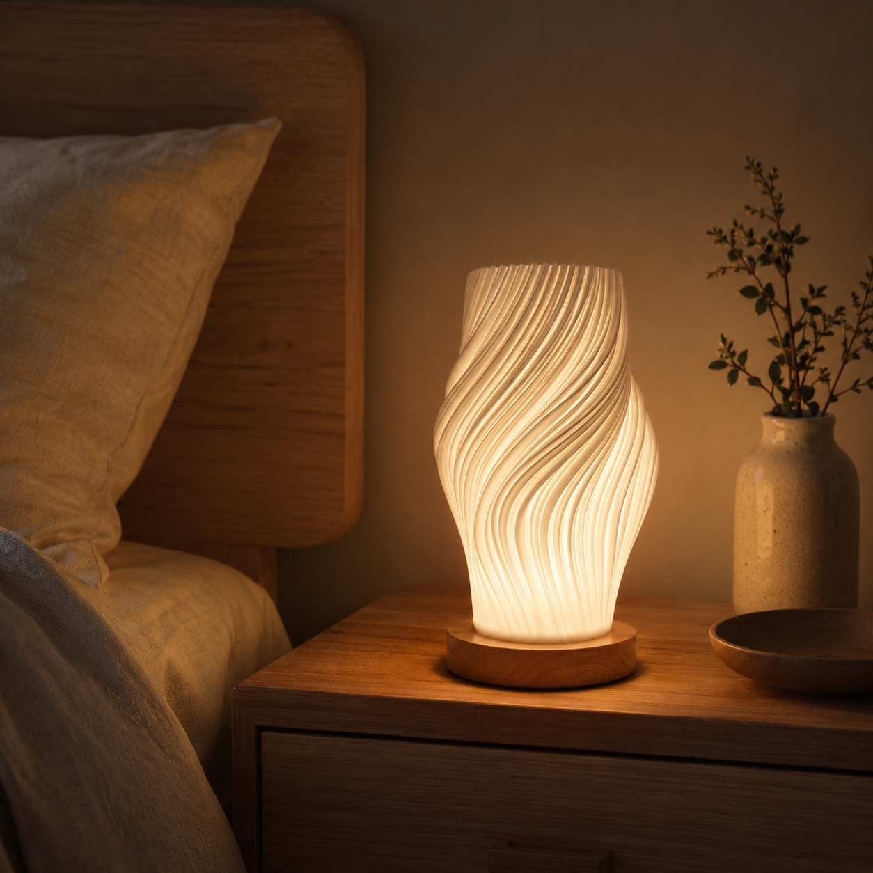 3D Printed Wave Table Lamp | Touch LED Bedside Lamp