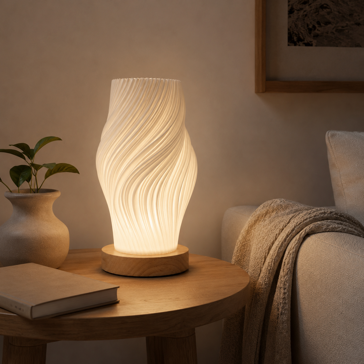3D Printed Wave Table Lamp | Touch LED Bedside Lamp