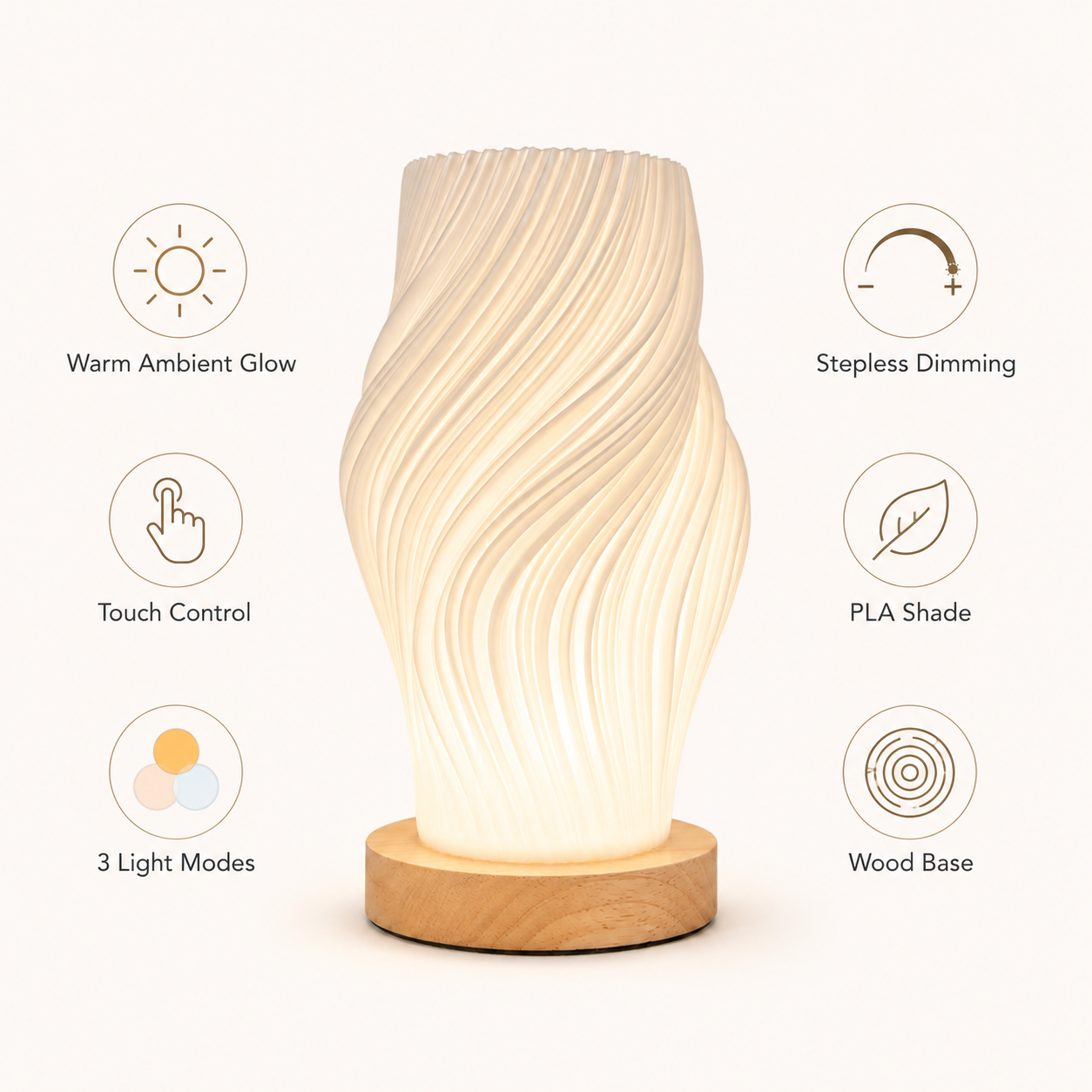 3D Printed Wave Table Lamp | Touch LED Bedside Lamp