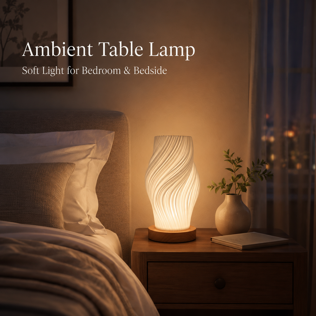 3D Printed Wave Table Lamp | Touch LED Bedside Lamp