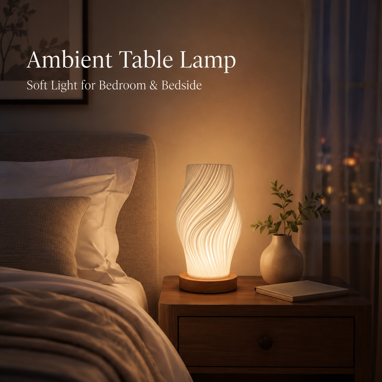 3D Printed Wave Table Lamp | Touch LED Bedside Lamp