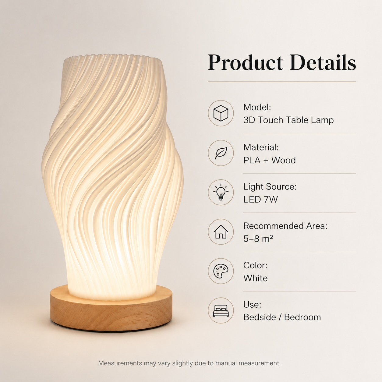 3D Printed Wave Table Lamp | Touch LED Bedside Lamp