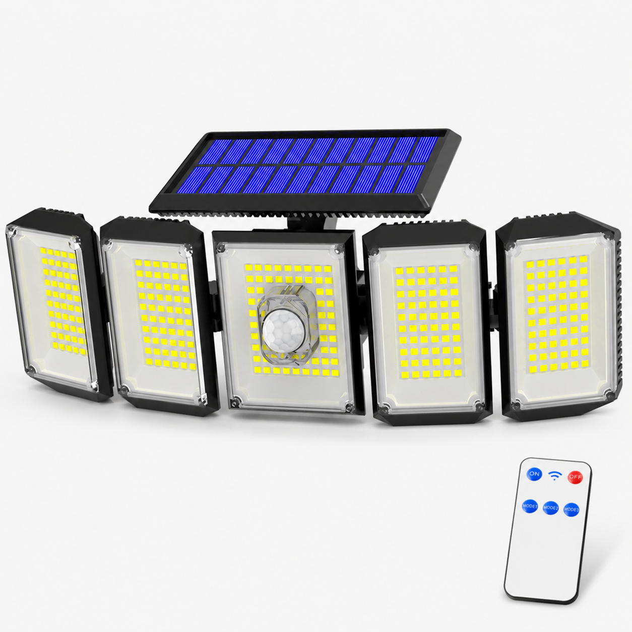 300 LED Solar Security Light with Motion Sensor & Remote Control, 5-Head Outdoor Wall Light
