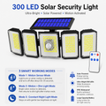 300 LED Solar Security Light with Motion Sensor & Remote Control, 5-Head Outdoor Wall Light