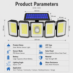 300 LED Solar Security Light with Motion Sensor & Remote Control, 5-Head Outdoor Wall Light