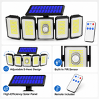 300 LED Solar Security Light with Motion Sensor & Remote Control, 5-Head Outdoor Wall Light