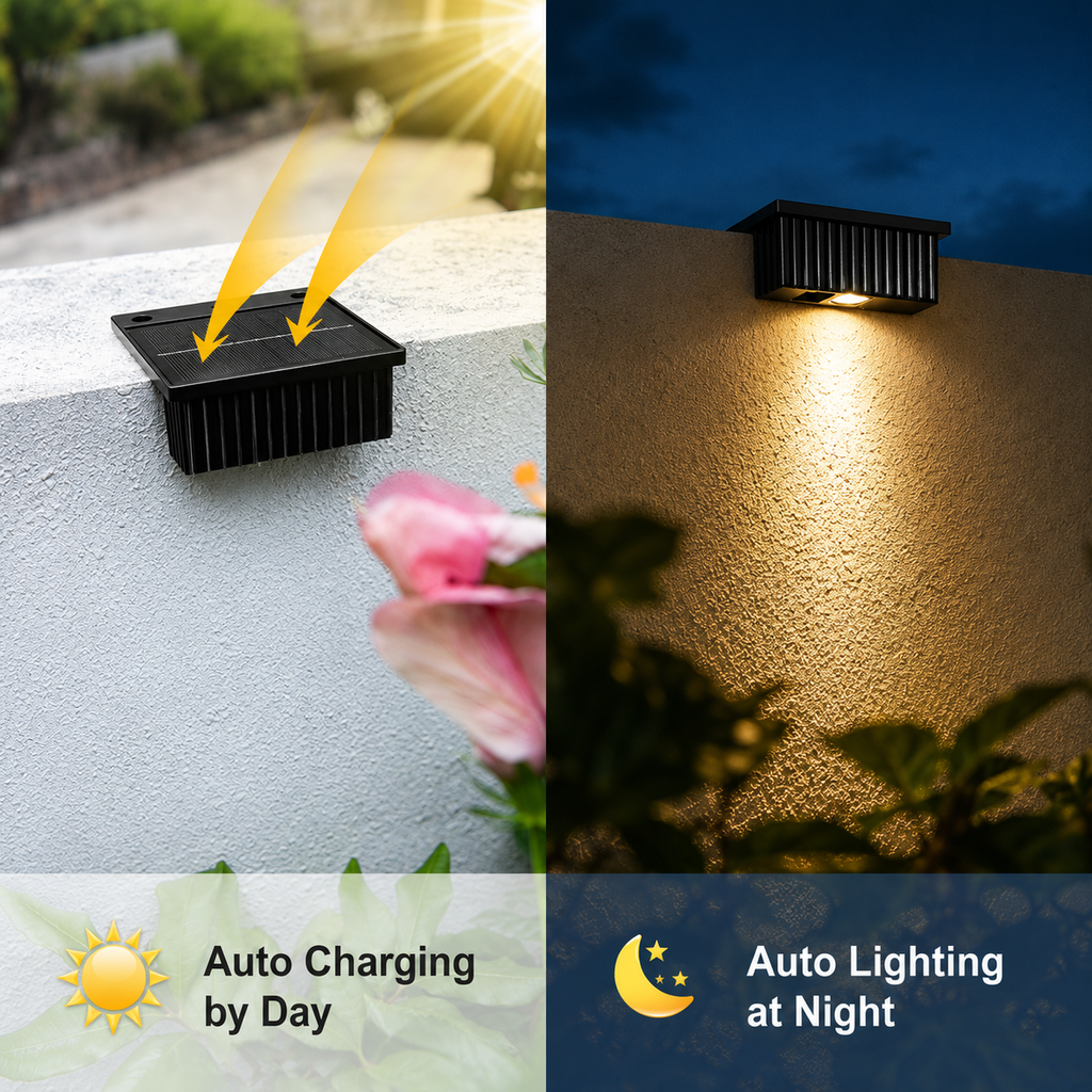 4 Pack Solar Fence Lights Outdoor, LED Wall Lights for Garden, Deck & Pathway