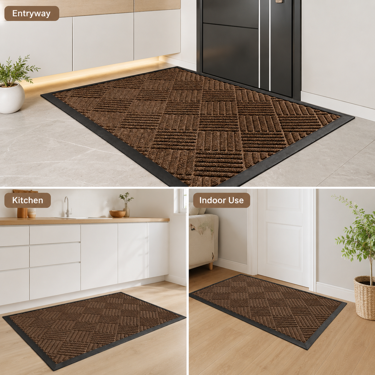 2-Pack Polypropylene Door Mats with Non-Slip Rubber Backing | Washable Entryway Rugs