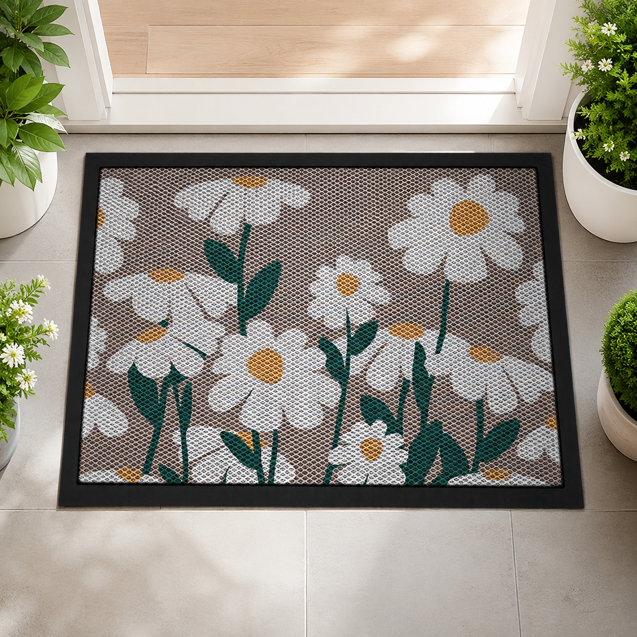 2-Pack Nylon Filament Door Mats with Non-Slip Rubber Backing Customizable Entryway Rugs