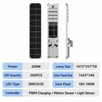 200W All-in-One Solar Street Light with 200 LEDs, Motion Sensor, Light Sensor and IP66 Waterproof Housing