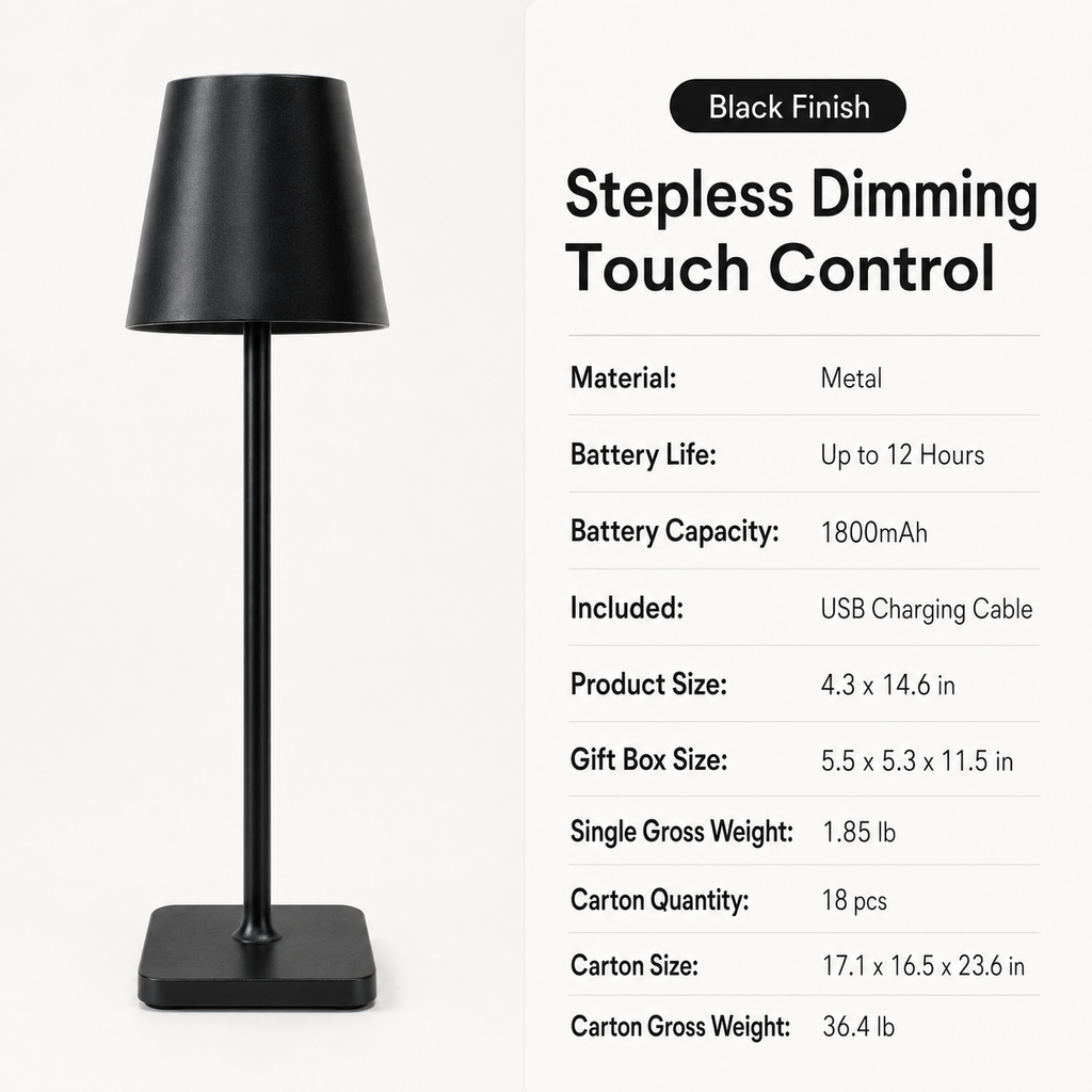 Rechargeable Cordless Table Lamp with Touch Dimming, Portable Camping Light for Poolside, Patio Decor and Night Light