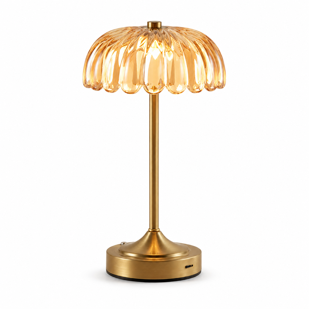Amber Glass Cordless Table Lamp – Touch Dimmable 3-CCT Decorative Night Light