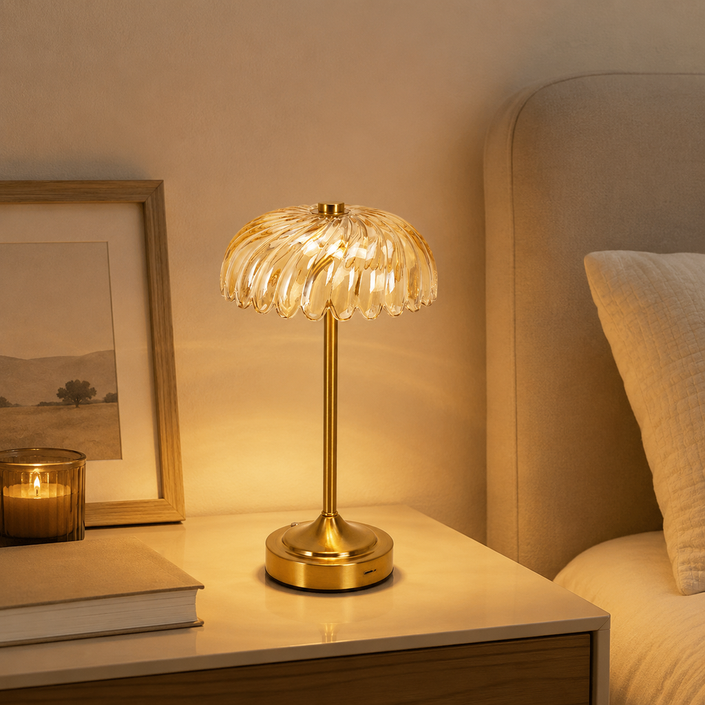 Amber Glass Cordless Table Lamp – Touch Dimmable 3-CCT Decorative Night Light