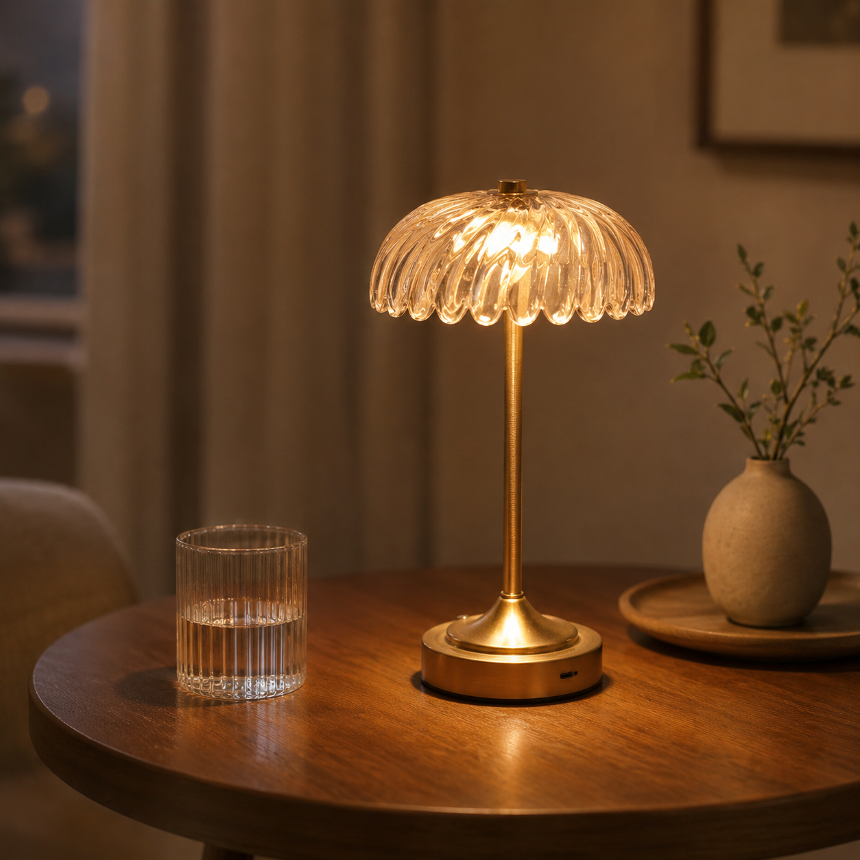Amber Glass Cordless Table Lamp – Touch Dimmable 3-CCT Decorative Night Light