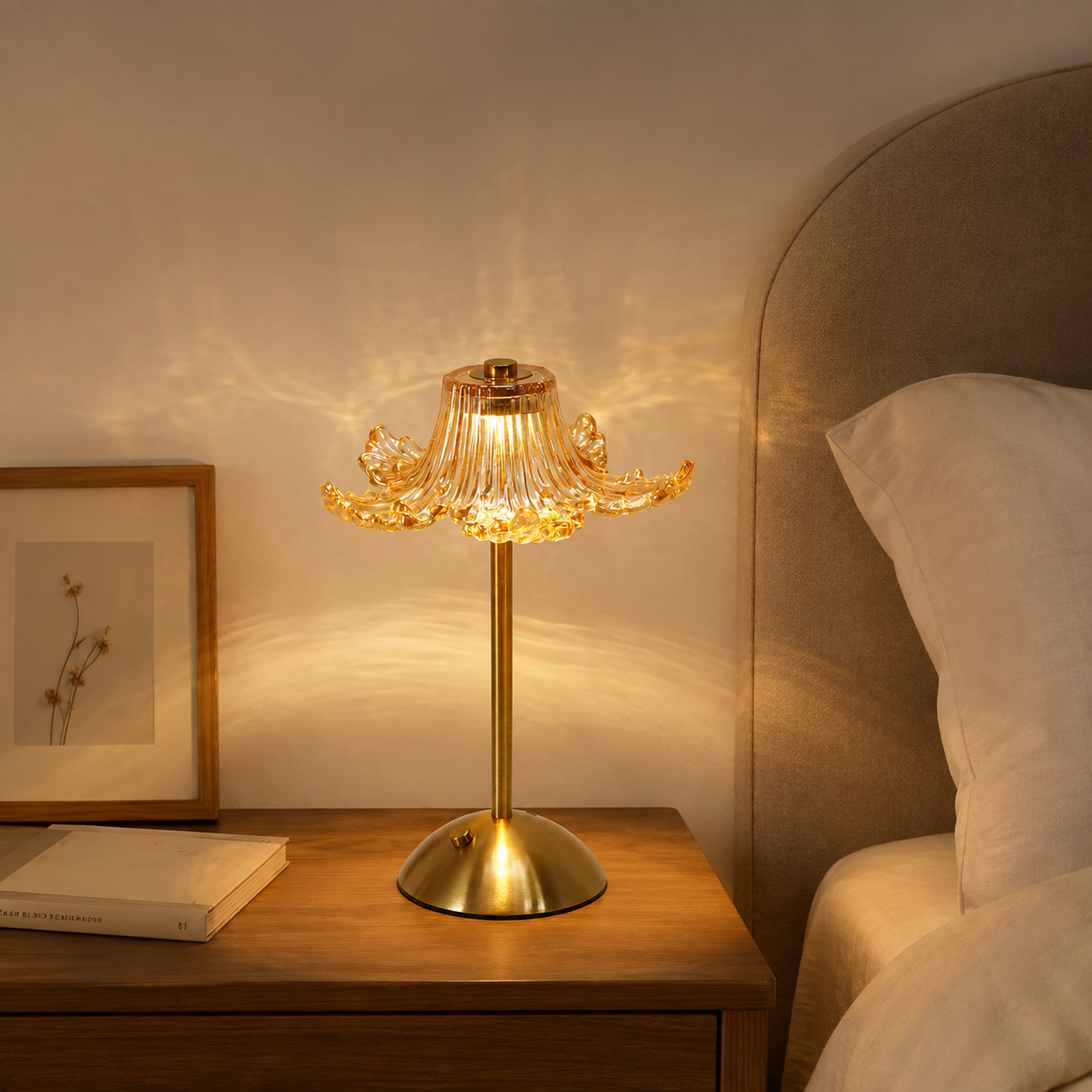 Rechargeable Amber Glass Table Lamp – Touch Dimmable 3-CCT Night Light for Bedroom, Bar & Poolside Decor