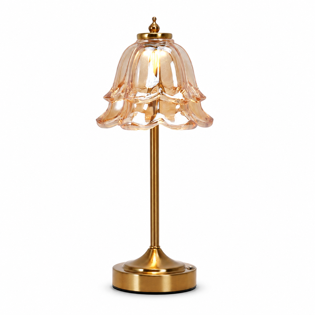 Rechargeable Amber Glass Table Lamp – Touch Dimmable 3-CCT Night Light for Bedroom, Bar & Poolside Decor