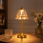 Rechargeable Amber Glass Table Lamp – Touch Dimmable 3-CCT Night Light for Bedroom, Bar & Poolside Decor